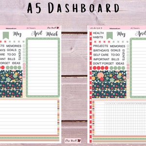 A5 Dashboard, Pretty Flowers, Spring, March Monthly, EC Notes Page, Erin Condren notes page, EC dashboard kit, A5 Erin Condren, Kit 104