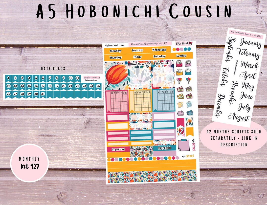 Hobonichi Cousin Monthly Sticker Kits Featuring Whimsical Flowers, Kit ...