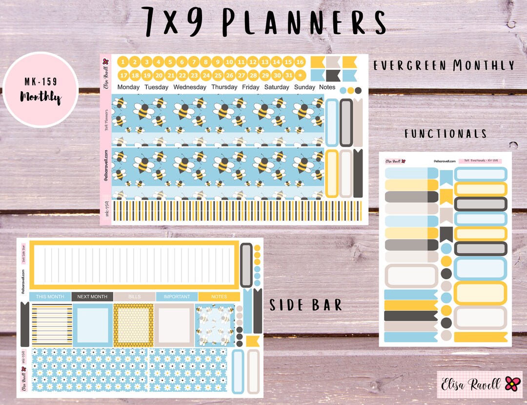 7x9 Monthly View Planner Stickers Kits for Erin Condren Life Planners ...