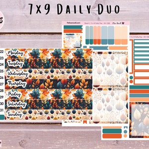 7x9 Daily Duo Sticker Kits for Erin Condren Life Planners with Autumn Leaves, Kit 138