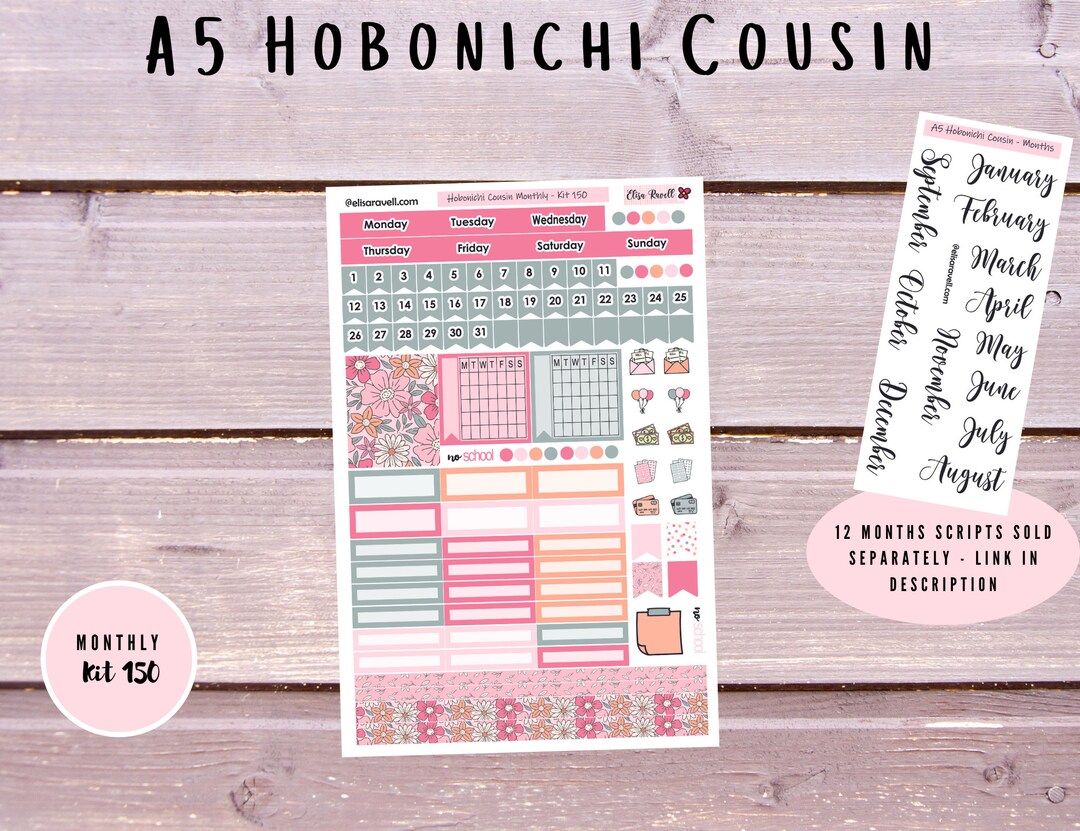 Hobonichi Cousin Monthly Sticker Kits Featuring Retro Flowers - Etsy