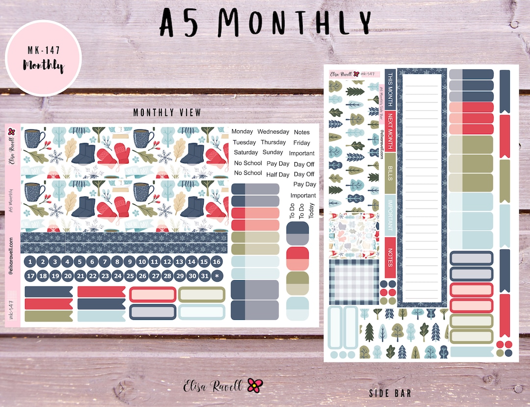 A5 Monthly View Planner Sticker Kits for Erin Condren Compact Vertical ...