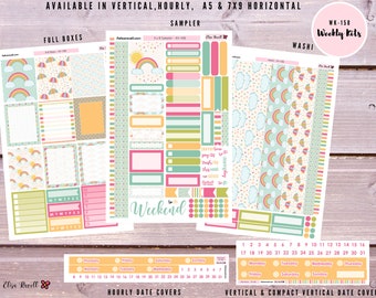 Weekly Planner Stickers Kit for Erin Condren Vertical Horizontal Hourly A5 and 7x9 Life Planners with Colorful Rainbow, Kit 158