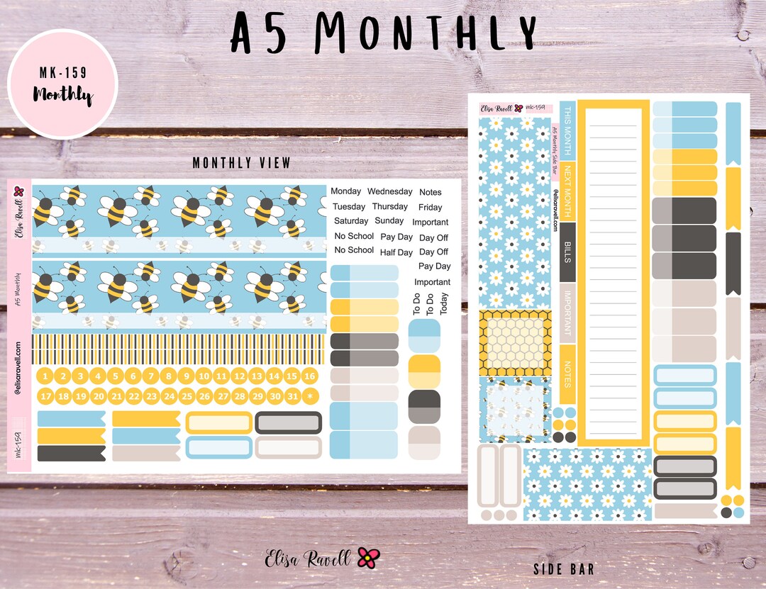 A5 Monthly View Planner Sticker Kits for Erin Condren Compact Vertical ...