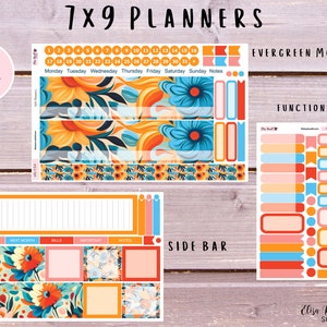 7x9 Monthly View Planner Stickers Kits for Erin Condren Life Planners in Golden Flowers Themed August Monthly and Dashboard, Kit 174