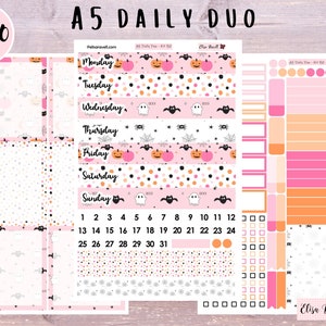 A5 Daily Duo Stickers, Cute Halloween, DD Stickers, ECDD, Flexible Dates Available, Choose Your Pages, Kit 80