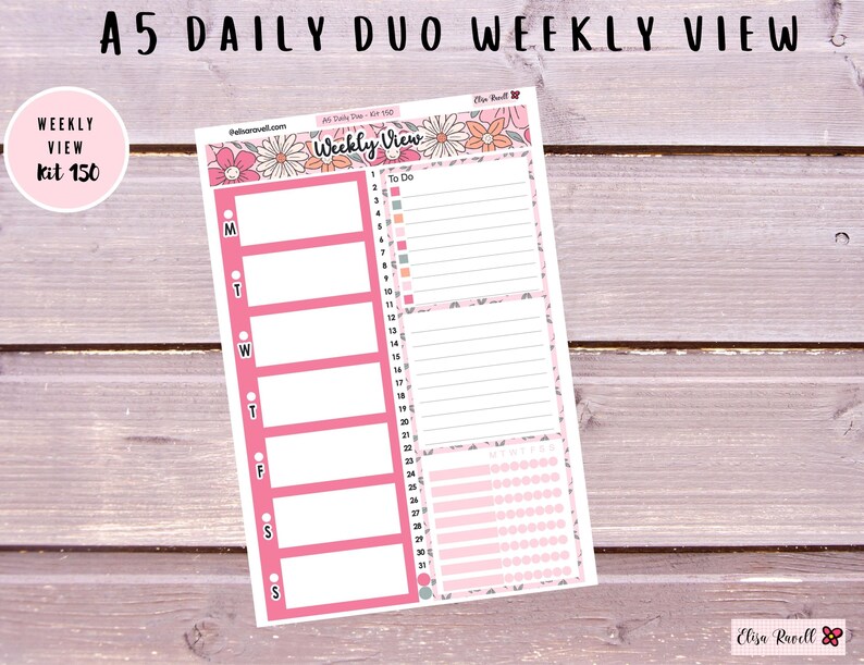 A5 Daily Duo Planner Sticker Kits Featuring Retro Flowers, Kit 150 - Etsy