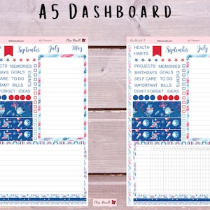 A5 Dashboard, Patriotic Birds, July Monthly, EC Notes Page, Erin Condren notes page, EC dashboard kit, A5 Erin Condren, Kit 64