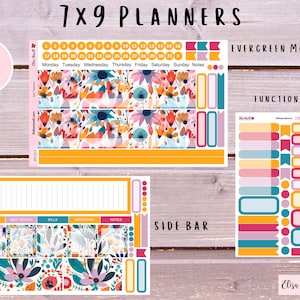 7x9 Monthly View Planner Stickers Kits for Erin Condren Life Planners in Whimsical Flowers, Kit 127