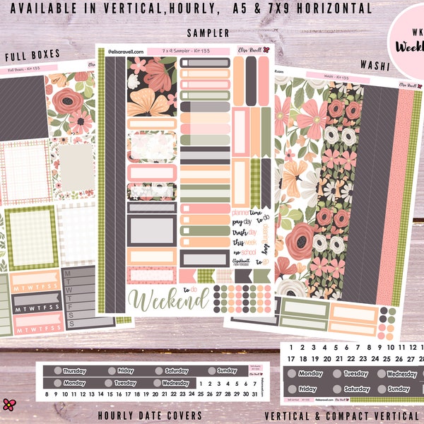 Weekly Planner Stickers Kit for Erin Condren Vertical Horizontal Hourly A5 and 7x9 Life Planners With Autumn Garden Flowers, Kit 133
