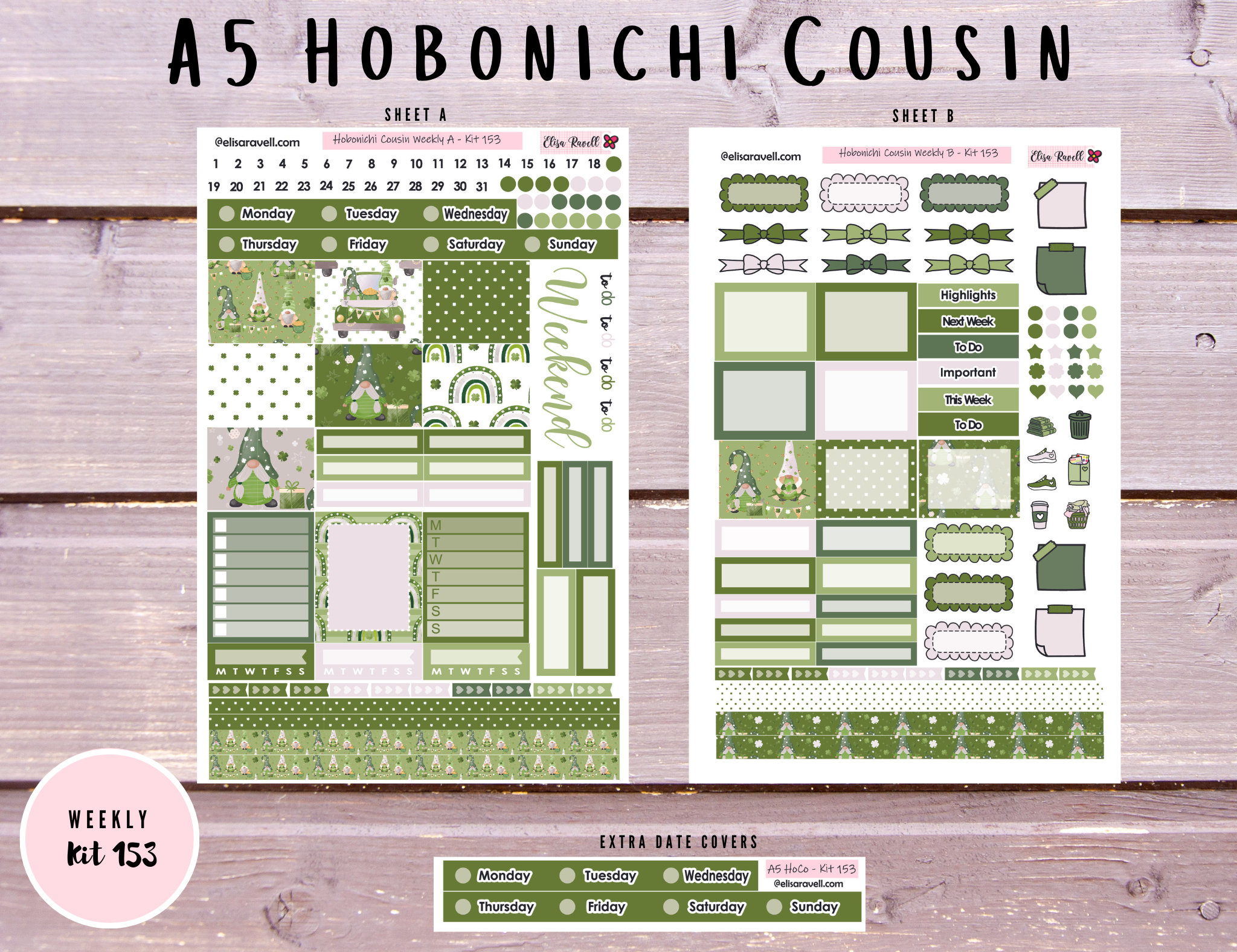 Hobonichi Cousin Weekly Sticker Kits, A5 Cousin Avec St Patricks Gnomes ...