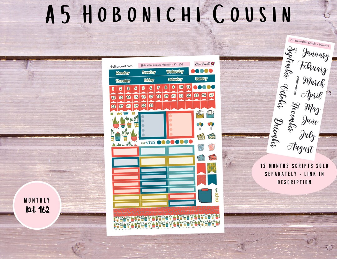 Hobonichi Cousin Monthly Sticker Kits Featuring Potted Plants, Kit 162 ...