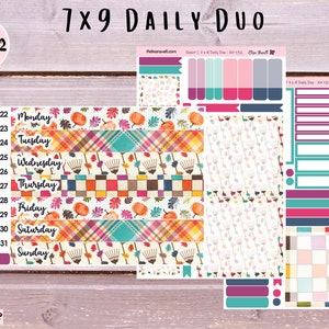 7x9 Daily Duo Sticker Kits for Erin Condren Life Planners with Pumpkins and Rakes, Kit 132