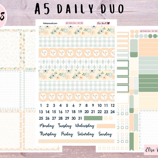 A5 Daily Duo Stickers, Creamy Periwinkle, DD Stickers, ECDD, Flexible Dates Available, Choose Your Pages, Kit 58