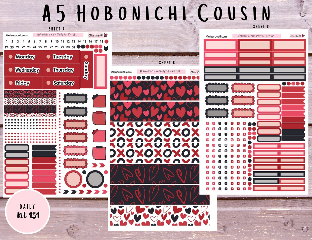 Hobonichi Cousin Daily Sticker Kits, A5 Cousin Avec XOXO Valentines ...