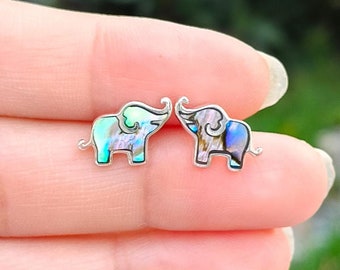 925 Sterling Silver Elephant Stud Earrings | Abalone Shell Animal Earrings | Cute Elephant Jewelry Gift for Her | Elephant Lover Gift Idea