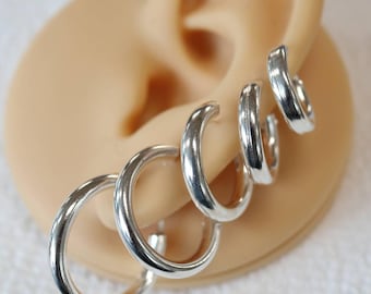 Pendientes de aro de plata de ley 925 de 3 mm de grosor, pendientes de aro de plata, pendientes de aro lisos, pendientes de aro sencillos, pendientes de aro Chucky, aro grande