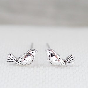 Tiny Bird Earrings, Cute Wren Studs Sterling Silver, Pigeon Earrings, Nature Inspired Animal Earrings, Bird Stud Earrings, Bird Gift