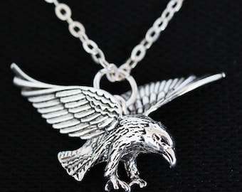 Sterling Silver American Winged Eagle Handmade Necklace, Winged Eagle Men Necklace, American Eagle Pendant, Silver Animal Gift Men Jewelry