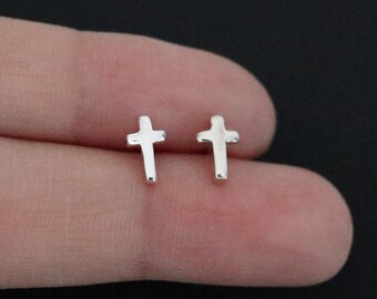 925 Sterling Silver Cross Stud Earrings, Thin Cross Earrings, Cross Earrings, Cross Men Earrings, Cross Gift, Cross Jewelry, Gift for him
