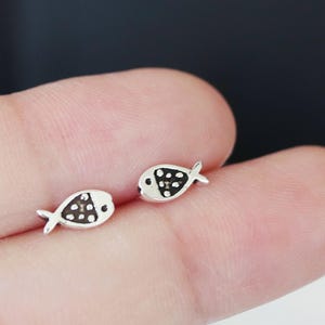 Tiny Fish Stud Earrings in Sterling Silver, Small Fish Earrings, Cute Fish Earrings, Little Fish Stud Earrings, Animal Stud, Minimalist Stud