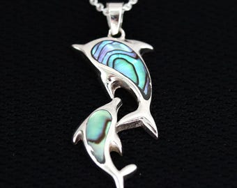 Sterling Silver Dolphin Charm Necklace, Abalone Inlay, Perfect Gift for Son, Daughter, Ocean Fans, Handcrafted Whale Pendant, Whale Pendant