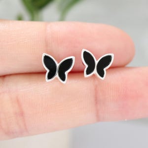 Tiny White Butterfly Stud Earrings in Sterling Silver, Mother of Pearl, Minimalist Everyday Jewelry, Cute Gift for Women & Girls, Enamel