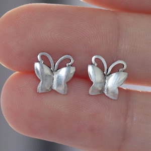 Tiny Butterfly Stud Earrings Sterling Silver | Minimalist Animal Earrings | Small Cute Earrings for Women Girls | Dainty Everyday Jewelry