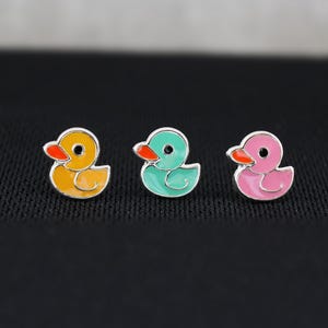 Sterling Silver duck Stud Earrings. Children Earrings, Girls jewelry, Gift for Children, Yellow Duck Earrings, Pink Duck Earrings, duckling