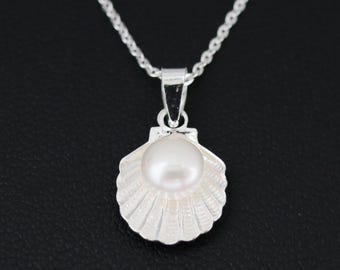 925 Sterling Silver Pearl Pendant Necklace | Seashell Pendant | Handmade Gift, Beach Necklace | Shell Pendant | Natural Pearl Pendant