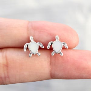 Schattige schildpadoorknopjes in sterlingzilver - dierenoorbellen - op de natuur geïnspireerd, grillig, abalone oorbellen, minimale oorknopjes, parel