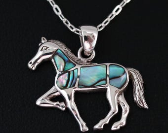 925 Sterling Silver Horse Pendant with Abalone & Mother of Pearl – Realistic Horse Necklace, Elegant Equestrian Gift, Pony Necklace, Gift