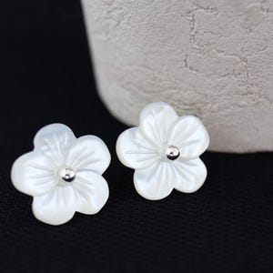 Mother of Pearl Flower Stud Earrings | Sterling Silver Floral Earrings | Dainty Handmade Gift for Her | Minimalist Everyday Jewelry
