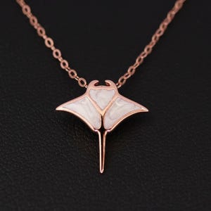 Gold Plated Sterling Silver Manta Ray Necklace, Ocean Animal Pendant, Enamel Inlay Jewelry, Sea Life Gift for Her, Manta Ray Pendant
