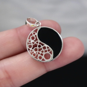 25 Sterling Silver Yin Yang Pendant Necklace with Enamel & Mother of Pearl – Symbol of Balance and Harmony – Unique Spiritual Gift Idea