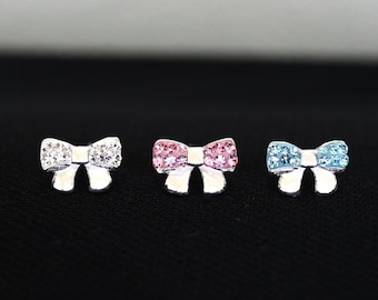 Pendientes de lazo de cinta en plata de ley, lazo bonito, pendientes delicados, joyería para dama de honor, pendiente de circonita cúbica, lazo hipoalergénico.