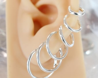 Aros de plata de ley 925 de 1,5 mm: finos, sencillos y lisos para uso diario, regalo para ella, para hombre.