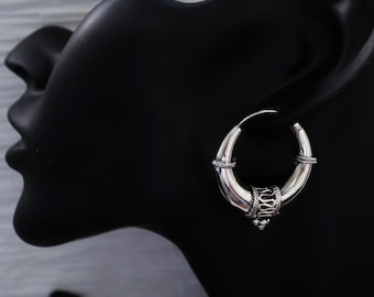 Coppia Di Orecchini A Cerchio Bali In Argento Sterling Massiccio 925 Piccoli Ragazzi Etnici Hippy - Italia - Foto 10