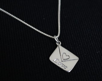 envelope necklace, love letter necklace, necklace, letter necklace, envelope, envelope pendant, silver necklace, love necklace, gift for her