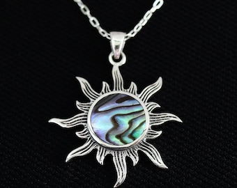 925 sterlingzilveren zonneketting – glinsterende zonneschijnhanger met abalone |  Zonneschijnhanger | Bedelketting | Stralende zonhanger
