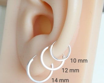 Aros de plata de ley 925 de 1,5 mm de grosor, aros de plata, aros finos, aros sencillos, aros lisos
