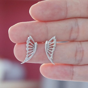 925 Sterling silver wing stud earrings, Wing earrings, Angel wing, Butterfly Earrings, Silver wing, Small wing earrings, Feather earrings