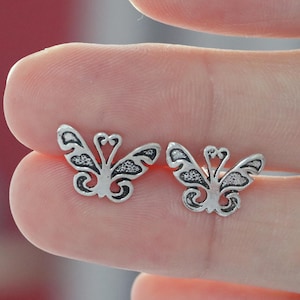 Tiny Butterfly Stud Earrings Sterling Silver | Minimalist Animal Earrings | Small Cute Earrings for Women Girls | Dainty Everyday Jewelry