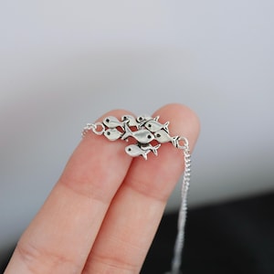 925 Sterling Silver Bracelet with Fish Charm, Silver Bracelet, Plain Bracelet, Figaro Bracelet, Fish Bracelet, Charm Bracelet, Fish Gift