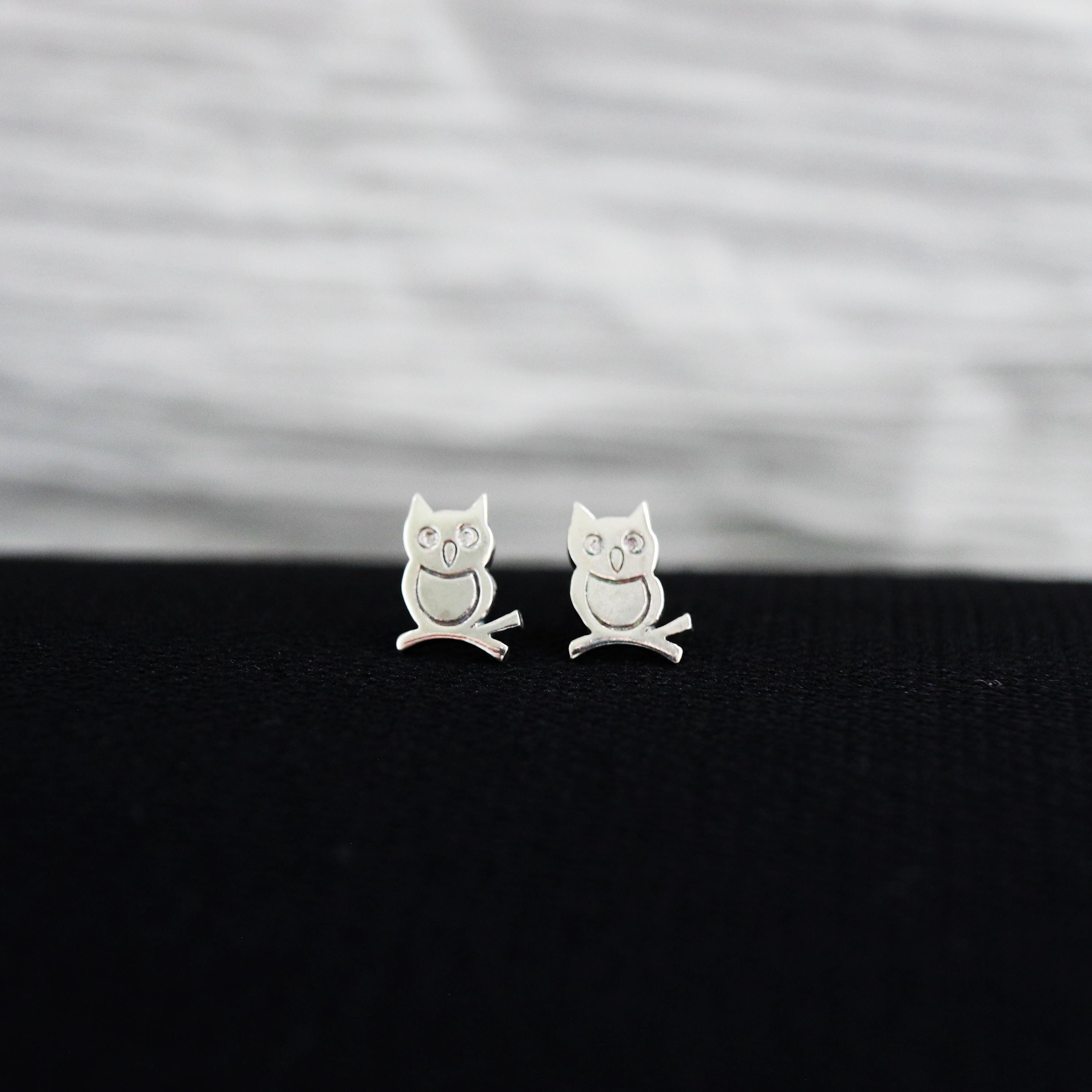 925 Sterling Silver Owl Stud, Animal Stud Earrings, Cute Owl Stud Earrings, Nature Inspired Earrings