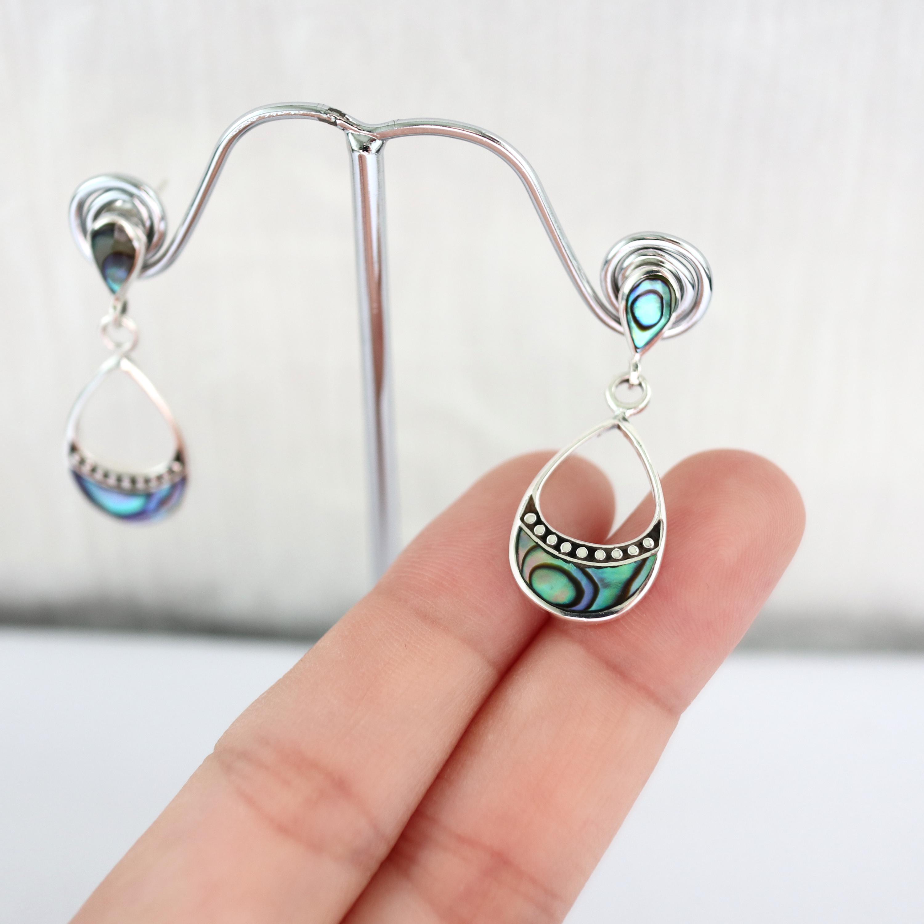 Orecchini in argento sterling 925, orecchini in abalone, bellissimi orecchini artigianali, orecchini a goccia, regalo per lei, orecchini pendenti - Italia