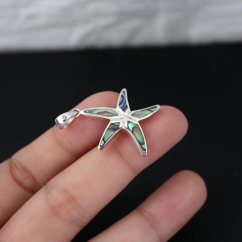 925 Sterling Silver Starfish Pendant Necklace With Abalone Shell ...