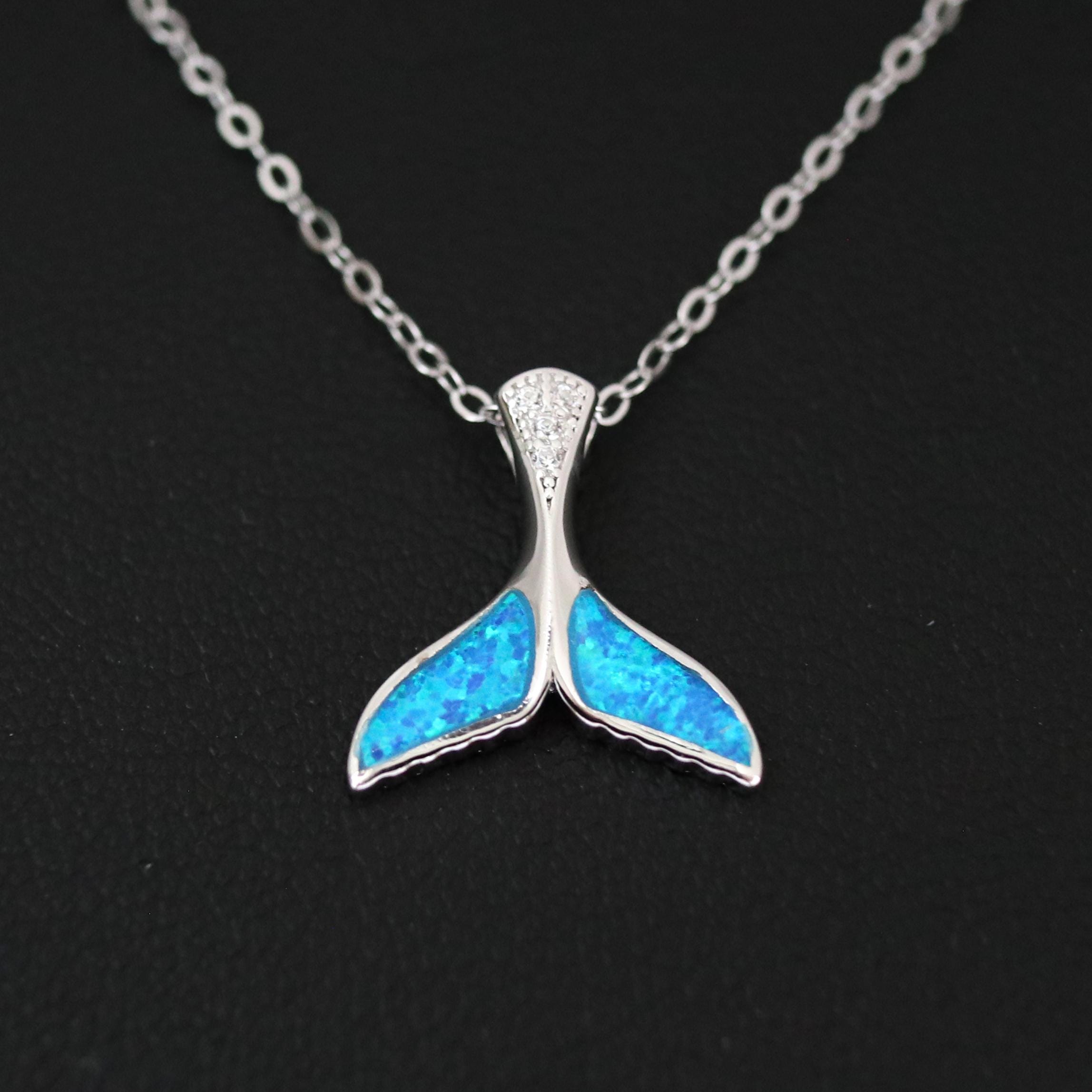 925 Sterling Silver Opal Whale Tail Pendant, Whale Pendant 