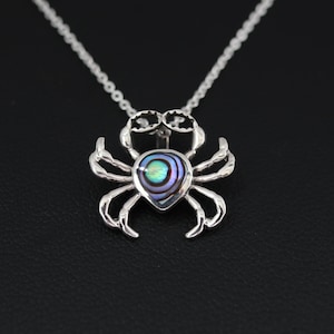 925 Sterling Silver Abalone Crab Pendant, Crab Necklace, Sea Crab Charm, Crab Gift, Abalone Crab Pendant, Ocean Gift, Onyx Crab, Cancer