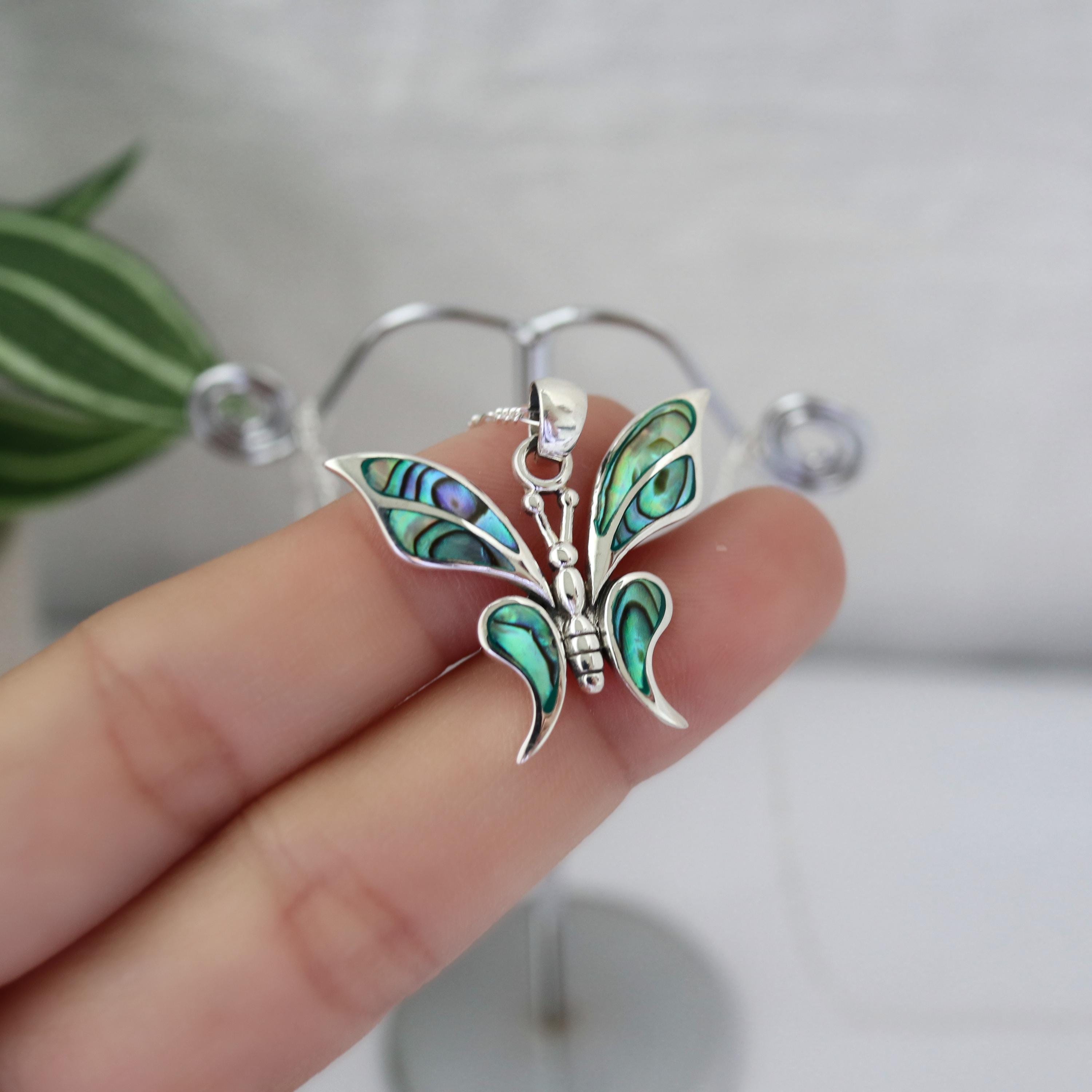 URONE Collana Con Ciondolo Farfalla In Argento 925 E Abalone - Gioiello Donna Con Scatola Regalo